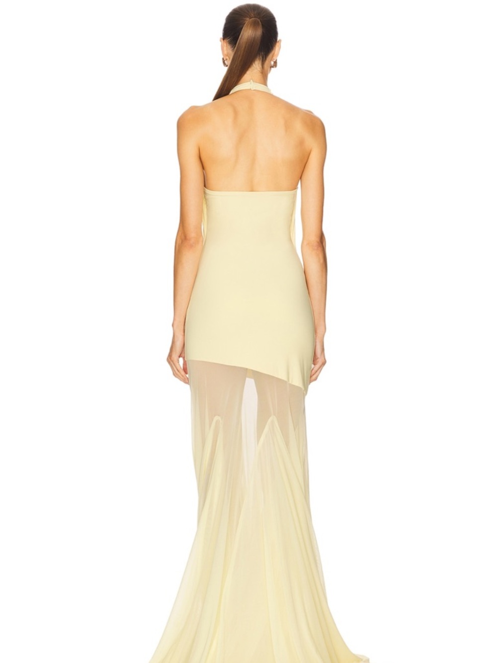 Celeste Pale Yellow Backless Halter Gown